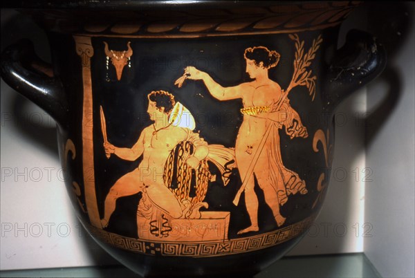 Orestes at Delphi with Iphigenia, Attic Red Figure Krater, c5th century BC. Artist: Unknown.