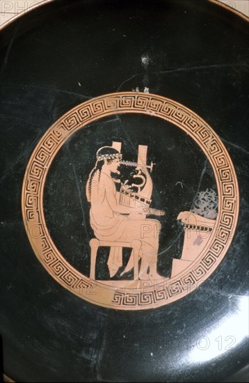 Greek Vase Painting of Lyre Player, Attic Red Figure Cup, c5th century BC. Artist: Unknown.