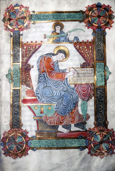 St. Matthew writing his Gospel, Anglo-Saxon work, c1062-65. Artist: Unknown.