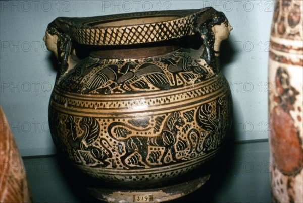 Orientalising Vase with Harpy, Sphinx and Lion, c6th century BC.