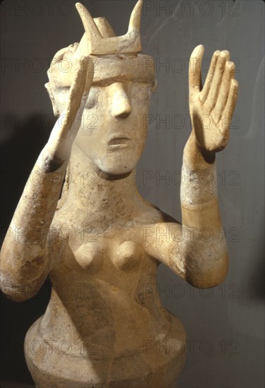 Terracotta Goddess from shrine at Karphi, Lassithi, Crete, c12th century BC Artist: Unknown.