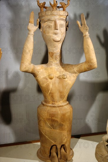 Terracotta Goddess from shrine at Karphi, Lassithi, Crete, c12th century BC Artist: Unknown.