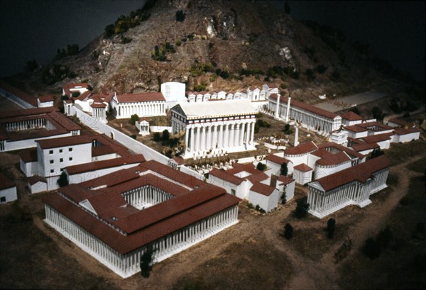 Olympia. Model of the Sacred Site in Greece with Temples and stadium beyond, c20th century. . Artist: Unknown.