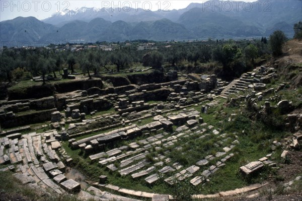 Theatre of ancient Sparta (Lakedaimon) with Mt Taygetus beyond, c20th century.  Artist: CM Dixon.