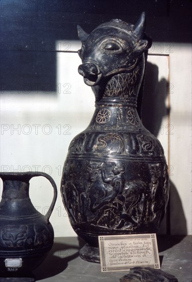 Etruscan Vase in shape of Bull's head, c6th century BC. Artist: Unknown.