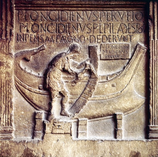 Roman Boat-Builder at work, on stele of Publius Longidienus, c2nd century. Artist: Unknown.