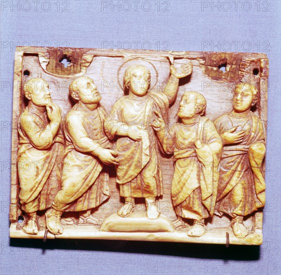 The Incredulity of Thomas, Ivory Panel, Byzantine Casket, 5th century. Artist: Unknown.