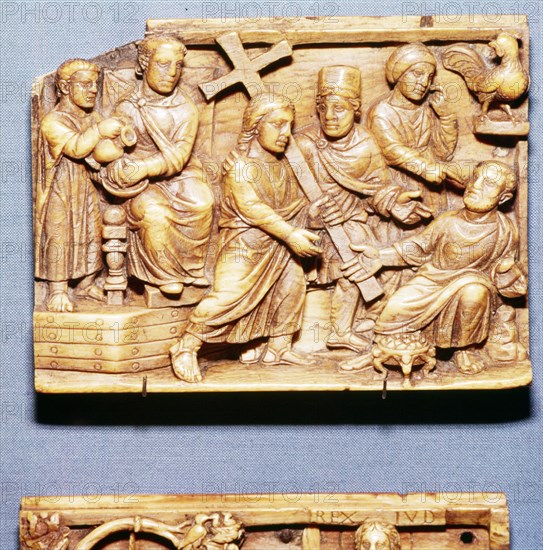 Pilate Condemns Christ and St Peter Denies Him, Ivory Panel, Byzantine Casket, early 5th century Artist: Unknown.