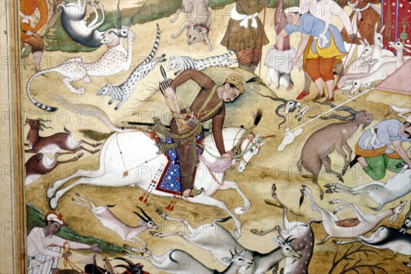 Akbar hunting, Mughal Scool, 1590. Artist: Unknown.