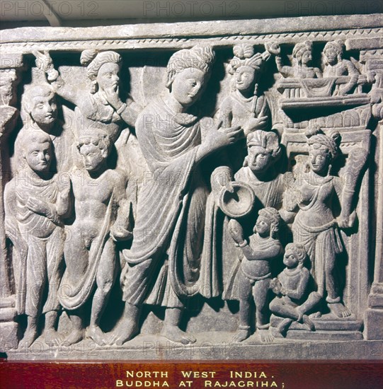 Gautama Buddha at Rajagriha, the Offering of Dust c2nd century. Artist: Unknown.