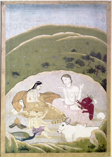 Siva and Parvati with their children, Ganesh and Karttikgya on Mount Kailash, c1745. Artist: Unknown.