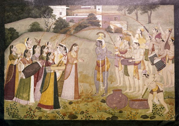 Krishna Celebrating Spring Festival of Holi, c1770-1780. Artist: Unknown.