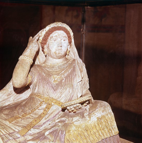 Detail of Woman on Etrusan Sarcophagus of Larthia Seianti from Chiusi, 6th century BC. Artist: Unknown.