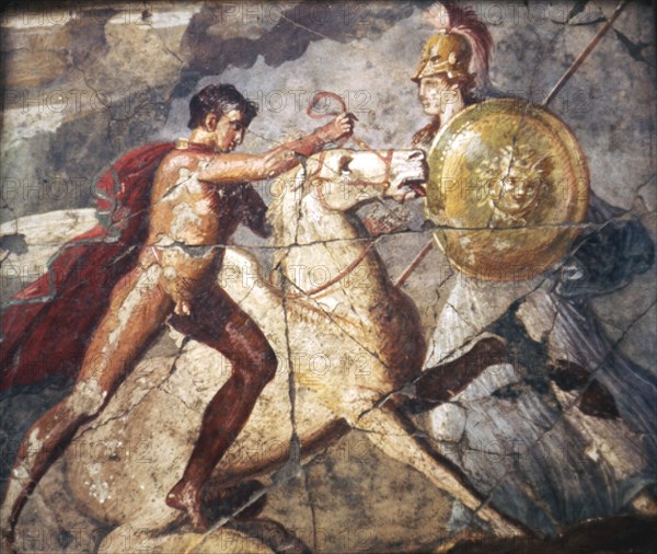 Bellerophon and Pegasus, Roman Wallpainting from Pompeii, 1st century. Creator: Unknown.