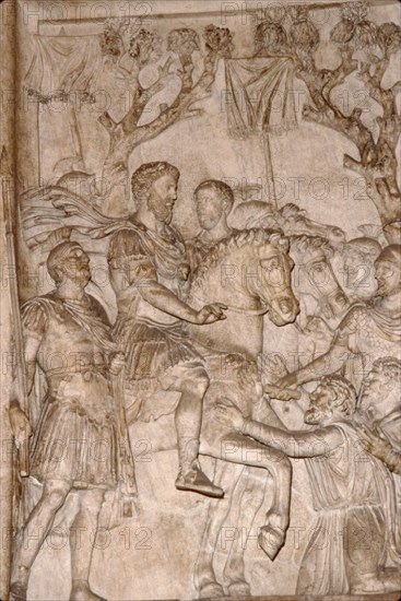 Panel of Marcus Aurelius, receiving homage from chiefs of the Marcomanni, c2nd century. Artist: Unknown.