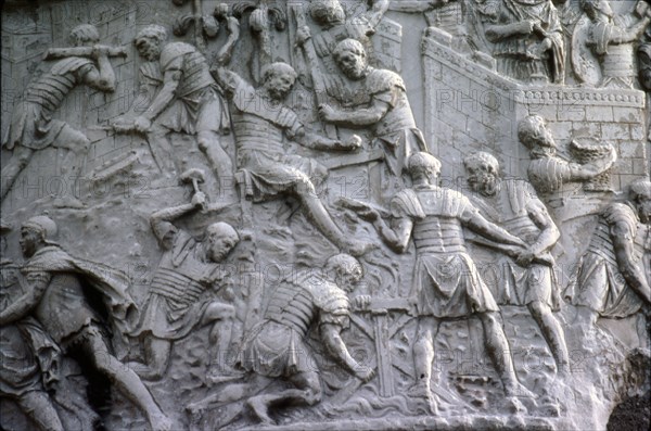 Roman soldiers working on construction, Trajan's Column, Rome, c2nd century. Artist: Unknown.