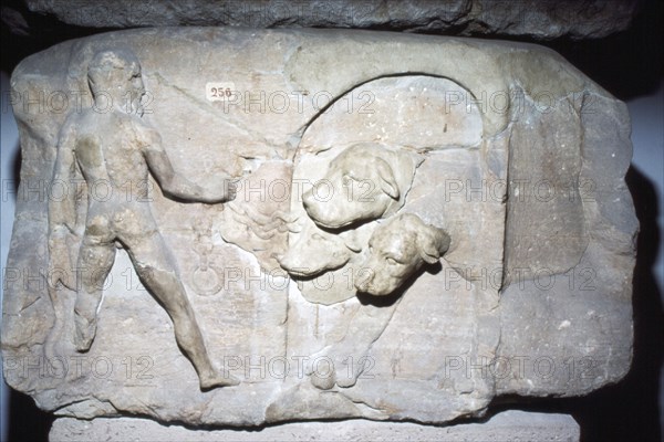 Relief from mausoleum of Hercules chaining Cerberus, c2nd century. Artist: Unknown.