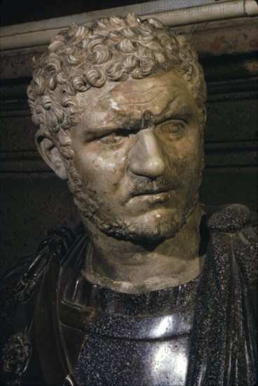 Ancient marble bust of Emperor Caracalla, 212-217. Artist: Unknown.