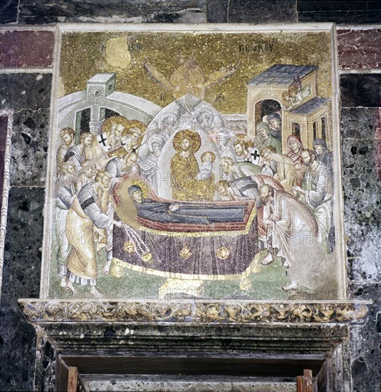 Byzantine Mosaic, Death of the Virgin Mary, Chora church, Istanbul, c1310-1320.  Artist: Unknown.