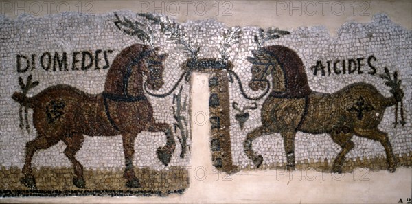 Roman Mosaic of Horses, Diomeder and Aicides, 2nd-3rd century. Artist: Unknown.