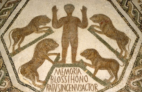 Early Christian/Roman mosaic of Christian attacked by lions, c1st-2nd century. Artist: Unknown.