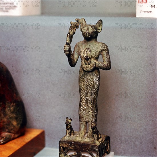 Egyptian Goddess Bastet as a Cat with Kittens, holding an Aegis, c664BC- 332BC. Artist: Unknown.