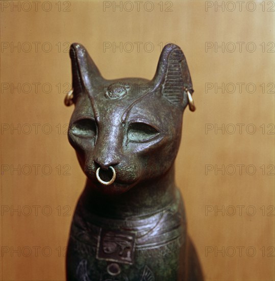 Egyptian Bronze Cat, Sacred to the Goddess Bastet, Roman Period. c664BC-332 BC. Artist: Unknown.