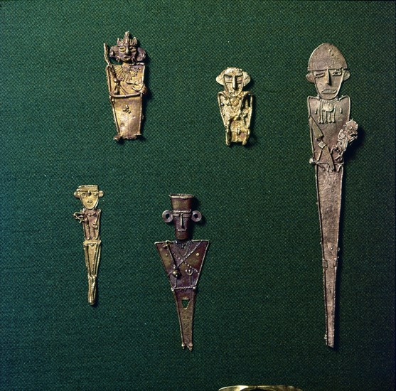 Gold Figures from Pre-Columbian Tombs, Colombia, South America. Artist: Unknown.