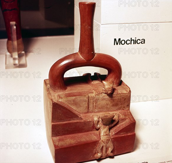 Mochica Stirrup Spout Pot, Peru, 1-750. Artist: Unknown.