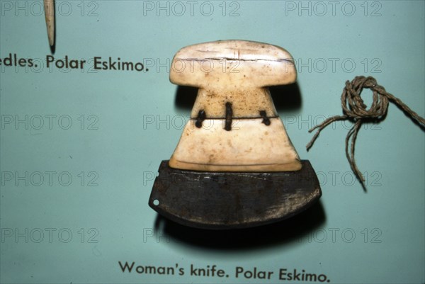 Inuit, Polar Eskimo or Inughuit, Woman's knife in Bone and steel.  Artist: Unknown.