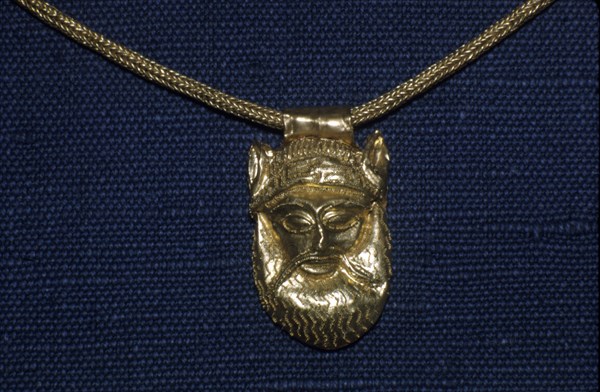 Gold Pendant of Satyr's Head from Caere, Etruscan Jewellery, c500 BC. Artist: Unknown.