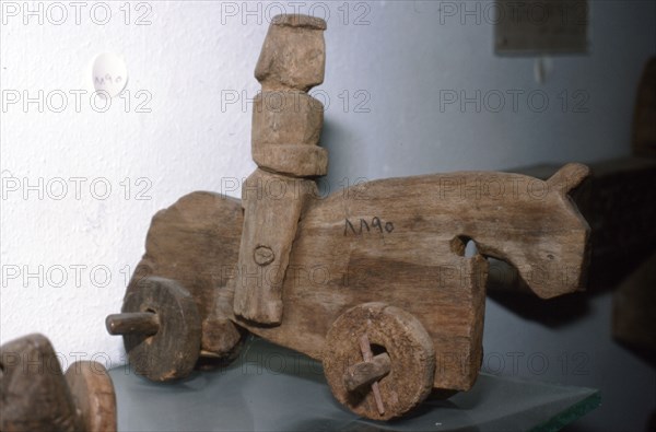 Coptic Wooden Wheeled toy, Horse & rider, c640-1500. Artist: Unknown.