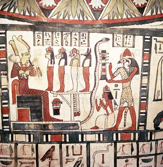 Horus presents the deceased to Osiris, Mummy-Case of Pensenhor, Thebes, c900 BC. Artist: Unknown.