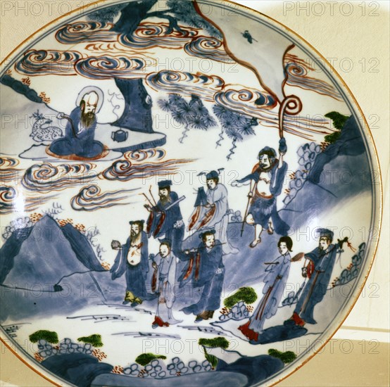 The immortals visit Shou-Lao, god of Longevity, Porcelain dish, 17th century.  Artist: Unknown.