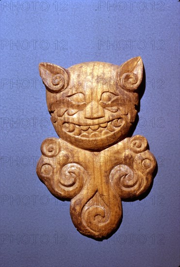 Wooden bridle ornament, Head of Tiger from  Altai, 5th century BC-4th century BC. Artist: Unknown.