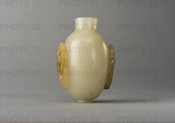 Jade snuff bottle with raised carving of animals, China, Qing dynasty, 1644-1911. Creator: Unknown.