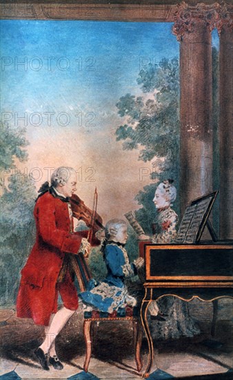 The Mozart family in Paris in 1763.  Artist: Louis de Carmontelle