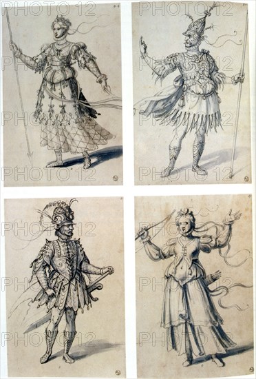 Costume designs for classical deities, 16th century. Artist: Giuseppe Arcimboldi