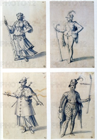 Costume designs for allegorical characters, 16th century. Artist: Giuseppe Arcimboldi