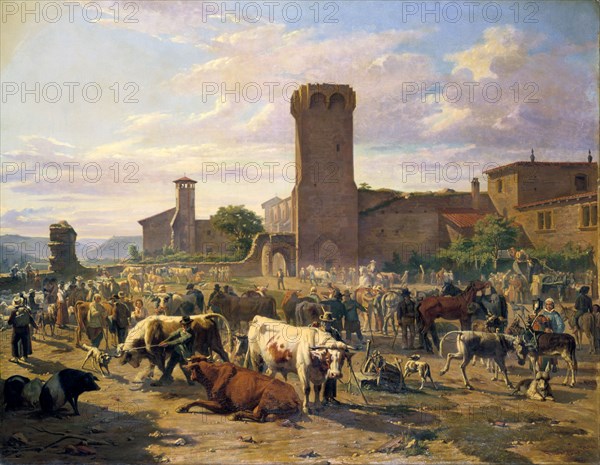 'Livestock Market in L'Arbresle', France, mid-late 19th century. Artist: JB Louis Guy