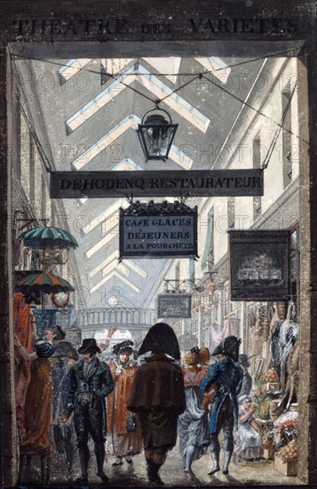 'The Shopping Arcade 'des Panoramas' in Paris', 1807. Artist: Philibert Louis Debucourt