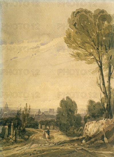 'Paris seen from the Pere Lachaise cemetery', c1825. Artist: Richard Parkes Bonington