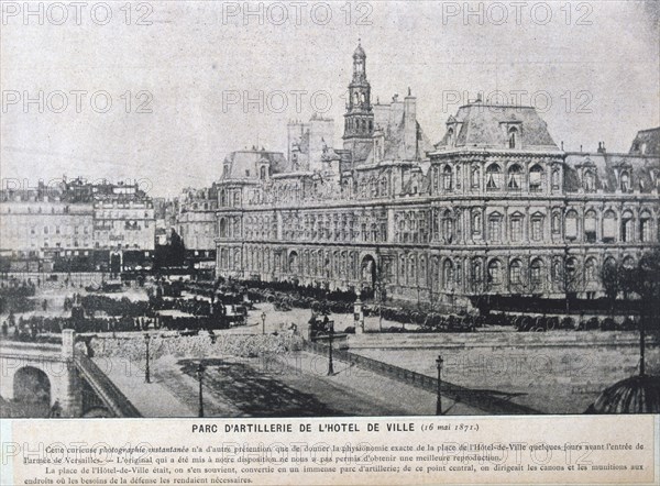 Artillery pieces lined up outside the Hotel de Ville, Paris, 16 May 1871. Artist: Unknown