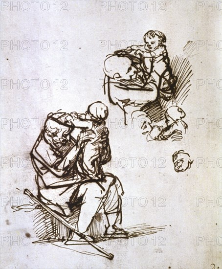 'Old Man Playing with Child', 1635-1640. Artist: Rembrandt Harmensz van Rijn