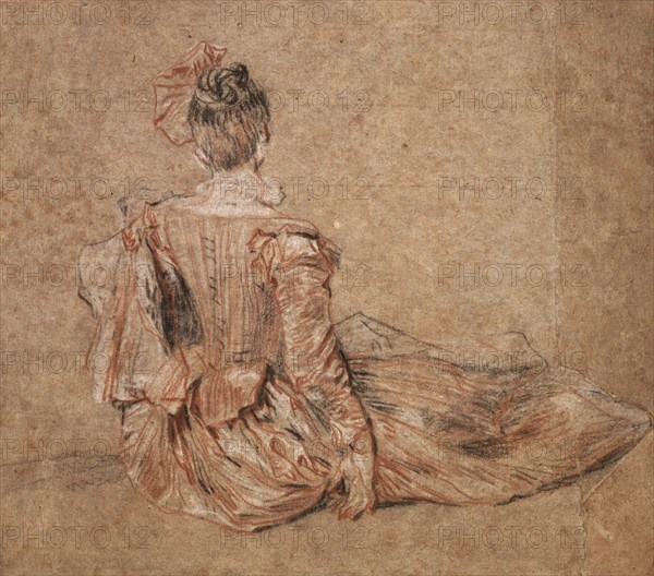Study of a woman seen from the back by Jean-Antoine Watteau, 1716-1718.  Artist: Jean-Antoine Watteau