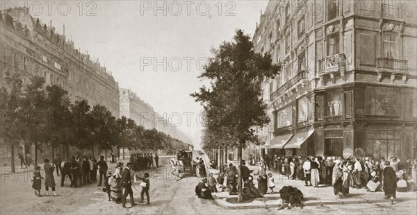 Queue outside a grocer's shop, Siege of Paris, Franco-Prussian war, 1870-1871. Artist: Unknown