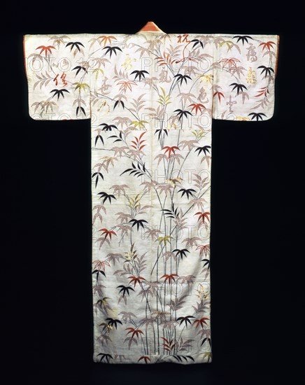 Embroidered white satin ladies kimono, Japanese, Edo period, 1600-1867. Artist: Unknown