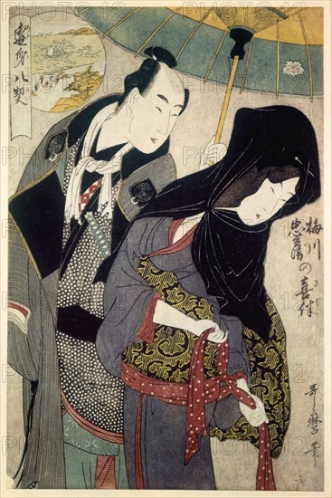 'The Lovers, Chubei and Umegawa', late 18th/early 19th century.  Artist: Kitagawa Utamaro