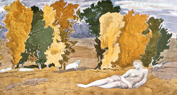 'Chloe Abandoned', design for a Ballet Russes production of Ravel's Daphnis and Chloe, 1910-1911. Artist: Leon Bakst