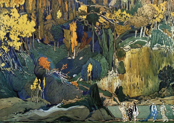 Décor for Debussy's ballet L'Apres-midi d'un faune (The Afternoon of a Faun), 1912. Artist: Leon Bakst